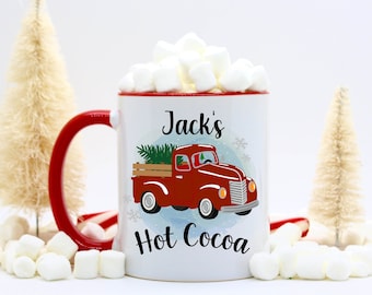 Christmas Truck Hot Cocoa Mug | Personalized Hot Chocolate Mug | Custom Christmas Cups | Christmas Farmhouse Hot Cocoa | Gifts for Kids