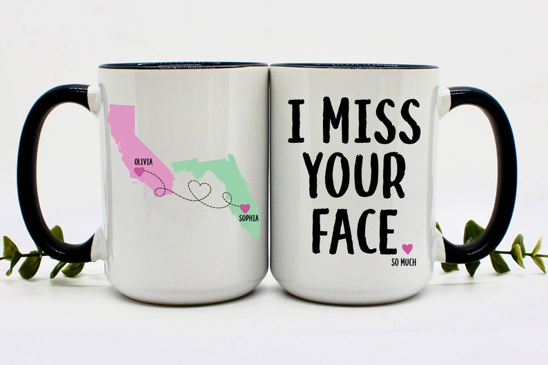 I Miss Your Face Coffee Mug with Personalized State to State Design Long Distance Gifts Mother's Day Gift Near and Far Gift Ideas image 1
