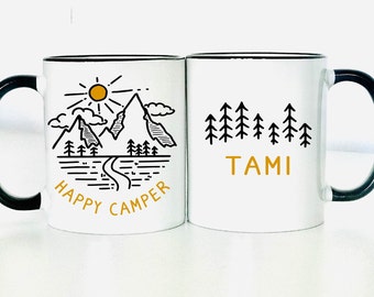 Happy Camper Coffee Mug | Personalized Happy Camper Mug | Adventure and Camping Gift | Bridal Party Gifts | Valentines Gift Ideas | Camping