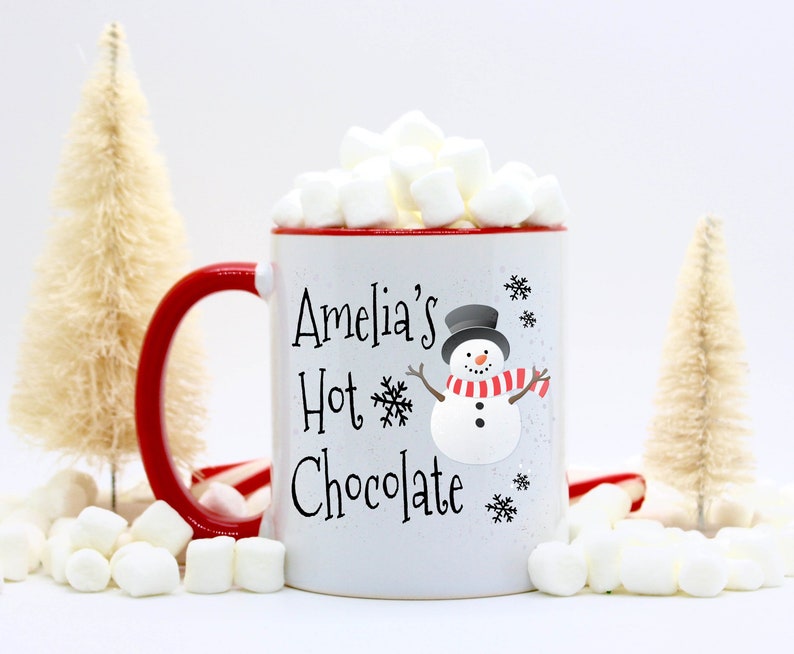 Hot Chocolate Mug with Snowman for Kids Christmas Hot Cocoa Snowman Gifts Personalized Hot Cocoa Mugs Christmas Gifts image 2