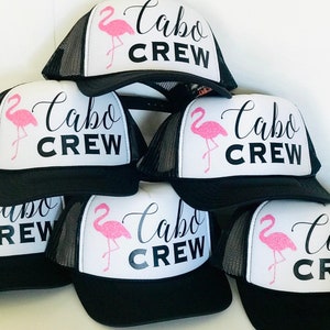 Cute Matching Hats for Group Vacations to Mexico | Cabo Crew Hats | Aloha Crew Hats | Vacation Ideas | Trucker Hats | Flamingo Cabo Crew