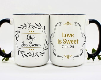 Personalized Wedding Ice Cream Coffee Mugs | Custom Wedding Gifts | Ice Cream Gifts | Bridal Shower Gifts | Anniversary Gift | Love is Sweet