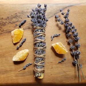 Palo Santo, Lavender & Orange Calcite, Ethically Harvested Palo Santo, Smoke Cleansing, Energy Cleansing Incense, New Home, Ritual, Gift