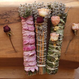 LOVE Smoke Cleanser Trio, Passion, Inspiration, and Rosemary, Rose & Lavender Wands, Sustainably Sourced, Organic, Sage Alternatives, Smudge