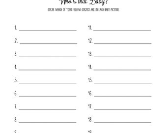 Who's that Baby? // Game {Bunny Baby Shower} - Digital File - Instant Download