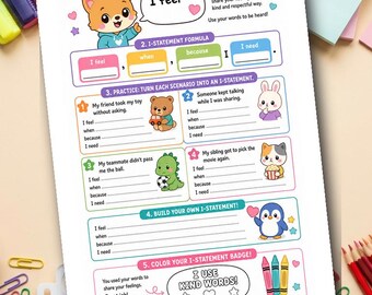 I Feel I Need | I-Statements Worksheet for Kids | SEL Communication Skills | Grades 1-3 | Printable