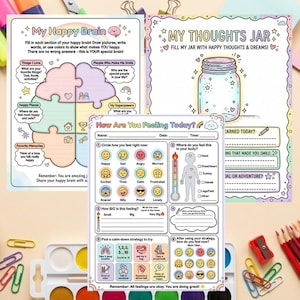 Kids Feelings Worksheets Bundle | Therapy Feelings Journal Activity | Emotional Regulation for Children | Counseling SEL Worksheets