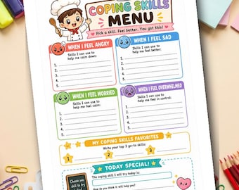 My Coping Skills Menu | Emotional Regulation Worksheet for Kids | Coping Tools Printable | Grades 1-3