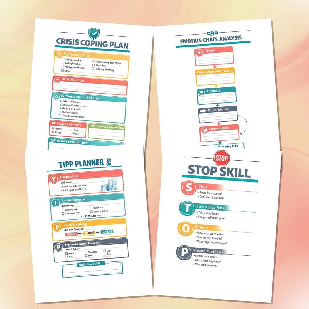 Tipp Soothing Worksheet.pdf DBT Worksheets Bundle | Stop Skill + TIPP Planner + Emotion Chain ...