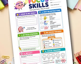 Focus Helper Worksheet for Kids | Improve Focus Printable | ADHD Friendly SEL Activity | Grades 1-3