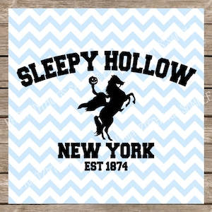 Sleepy Hollow Headless Horseman Halloween SVG File Design Spooky College Sweatshirt Font School Spirit Ghost Design New York