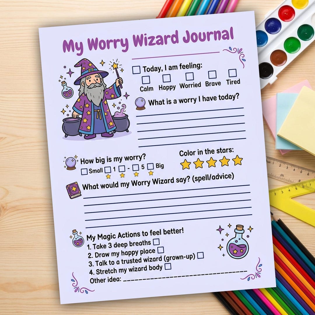 Worry Wizard | Kids Anxiety Management Worksheet | SEL Worksheet | Kids ...