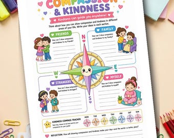 Kindness Compass Worksheet | Compassion Activities for Kids | SEL Printable | Grades 1-3 | Empathy