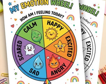 Kids Emotion Wheel Worksheet | Feelings Chart Coloring Page, SEL Check In (PDF)