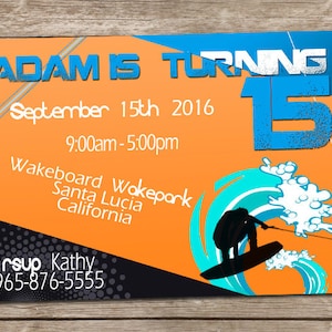 Wakeboarding Invitation, Surfing Invitation, Lake Birthday Party Invitation, Sports Invite, Wakeboarding Party Invite