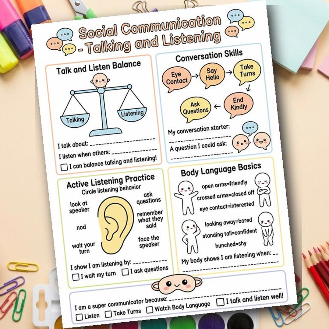 Social Skills Worksheet | Talking and Listening | SEL Printable | Kids ...