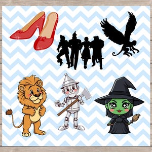 Wizard of Oz Cute Clipart Bundle – Tin Man & Cowardly Lion PNG Ruby Slippers, Yellow Brick Road, Instant Download