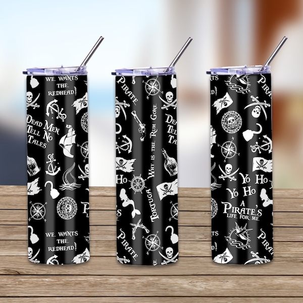 Caribbean Pirate Pattern 20oz Tumbler Wrap PNG Sublimation Digital Download