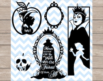 Paquete combinado SVG de Blancanieves y el Espejo Mágico de la Reina Malvada / Paquete combinado de Manzana Venenosa y Espejo Mágico