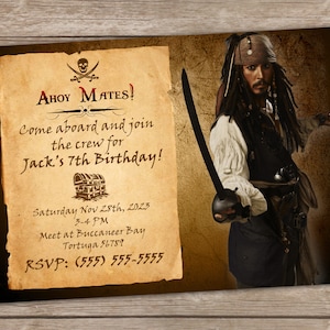 Pirate Invitation, Jack Sparrow, pirates of caribbean, Pirate Invitations, Pirate Birthday, Pirate Invite, Pirates, Captain