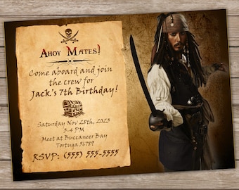 Pirate Invitation Jack Sparrow Birthday Invite - Pirates of the Caribbean Party Invitations with Captain Pirate Theme