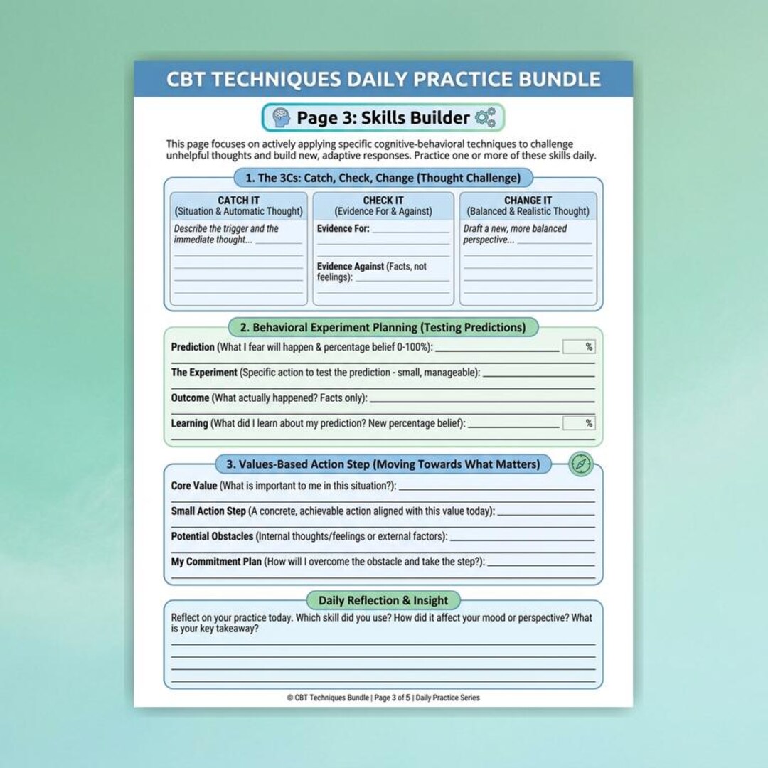CBT Daily Practice Worksheets | Morning Check-in + Thought ...