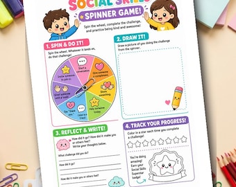 Social Skills Spinner Game | SEL Printable for Kids | Grades 1-3 | Social Skills Games Worksheet