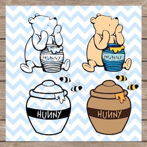 Hunny Pot SVG with Buzzing Bumble Bees and Honey Dripping Classic Winnie the Pooh Cute Nursery Art for Baby Room