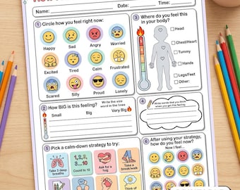 Kids Emotions Worksheet Printable SEL Activity Feelings Check In School Counseling Therapy Tool Emotional Regulation