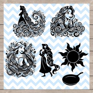 Rapunzel Princess SVG Bundle Pack, PNG Tangled Clipart Bundle
