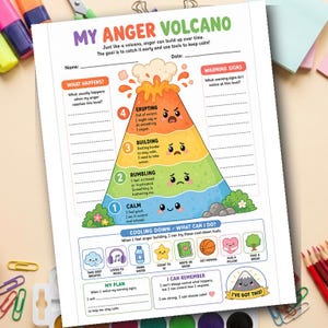 Anger Volcano Worksheet for Kids | Anger Management Printable | SEL Activity | School Counselor | Coping Skills | Grades K-3