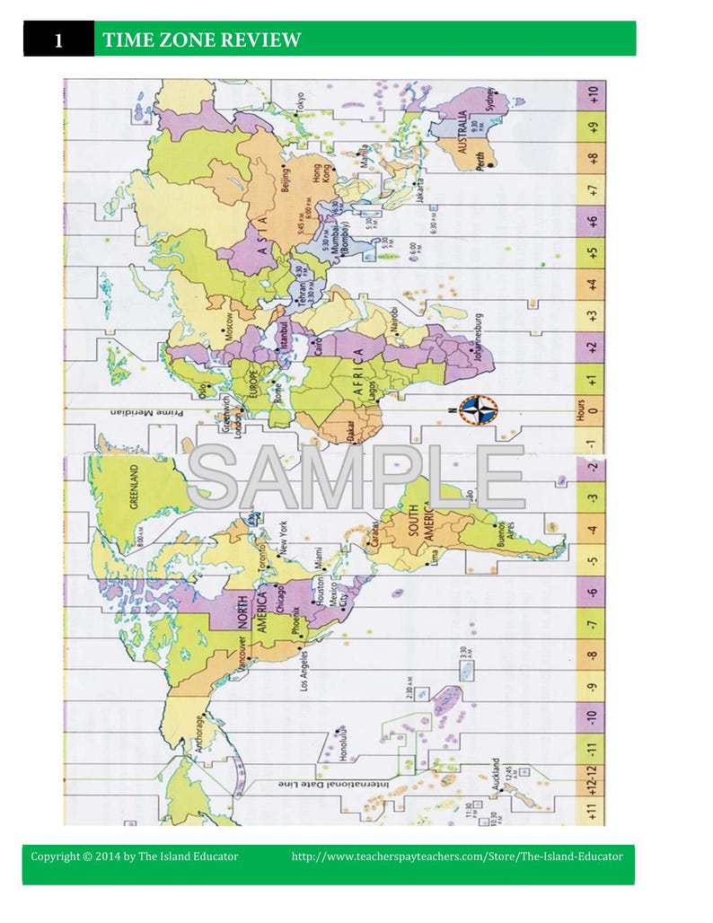 Time Offset Map World Time Zones Worksheet | Time Zone Map, Time Conversion, Longitude ...