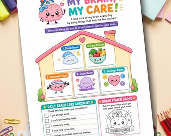 My Brain Is a Happy Home | Brain Care SEL Worksheet for Kids | Growth Mindset Printable | Grades 1-3