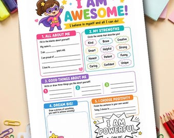 I Am Powerful! Empowerment Reflection Worksheet | Kids SEL Activity | Strengths Printable | Grades 1-3