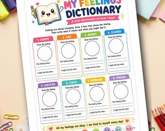 My Feelings Dictionary | Emotional Literacy Worksheet for Kids | SEL Printable