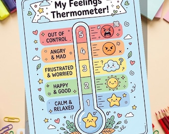 Feelings Thermometer for Kids | Emotional Check-In Printable | Emotional Literacy, CBT games | Art Therapy