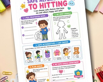 Instead of Hitting I Can... | No Hitting Alternatives | Behavior SEL Worksheet for Kids | Grades K-2