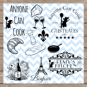 Ratatouille SVG-bundel - Remy French Cooking, Croissant & Paris Cuisine clipart, iedereen kan png-bestanden koken