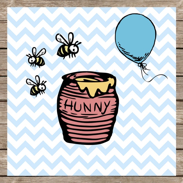 Winnie the Pooh svg Honey Pot svg Winnie-the-Pooh svg Classic Pooh Baby Shower Hunny Pot SVG Nursery svg Baby svg Bumble Bee Balloon Doodle