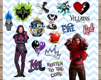 Paquete de imágenes prediseñadas PNG de Descendants 4: Mal, Evie, Red, Hades y Uma, gráficos para manualidades, fiestas, imprimibles