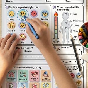 Kids Emotions Worksheet Printable SEL Activity Feelings Check In School Counseling Therapy Tool Emotional Regulation image 2