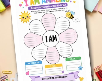 My Affirmation Flower | Positive Affirmation Worksheet for Kids | SEL Self-Esteem | Grades 1-3