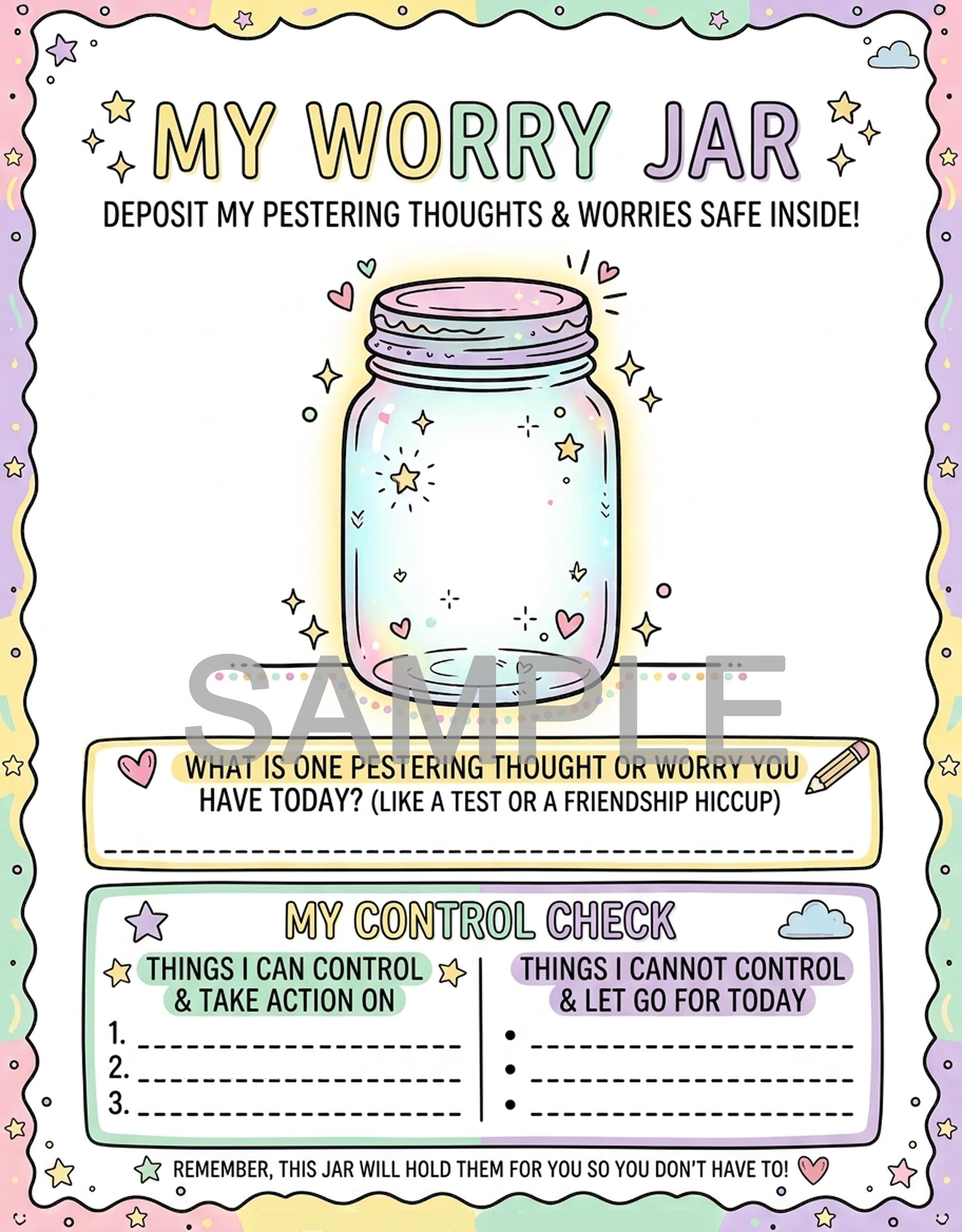 Kids Worry Jar Worksheet | Anxiety Relief for Children | SEL Printable ...
