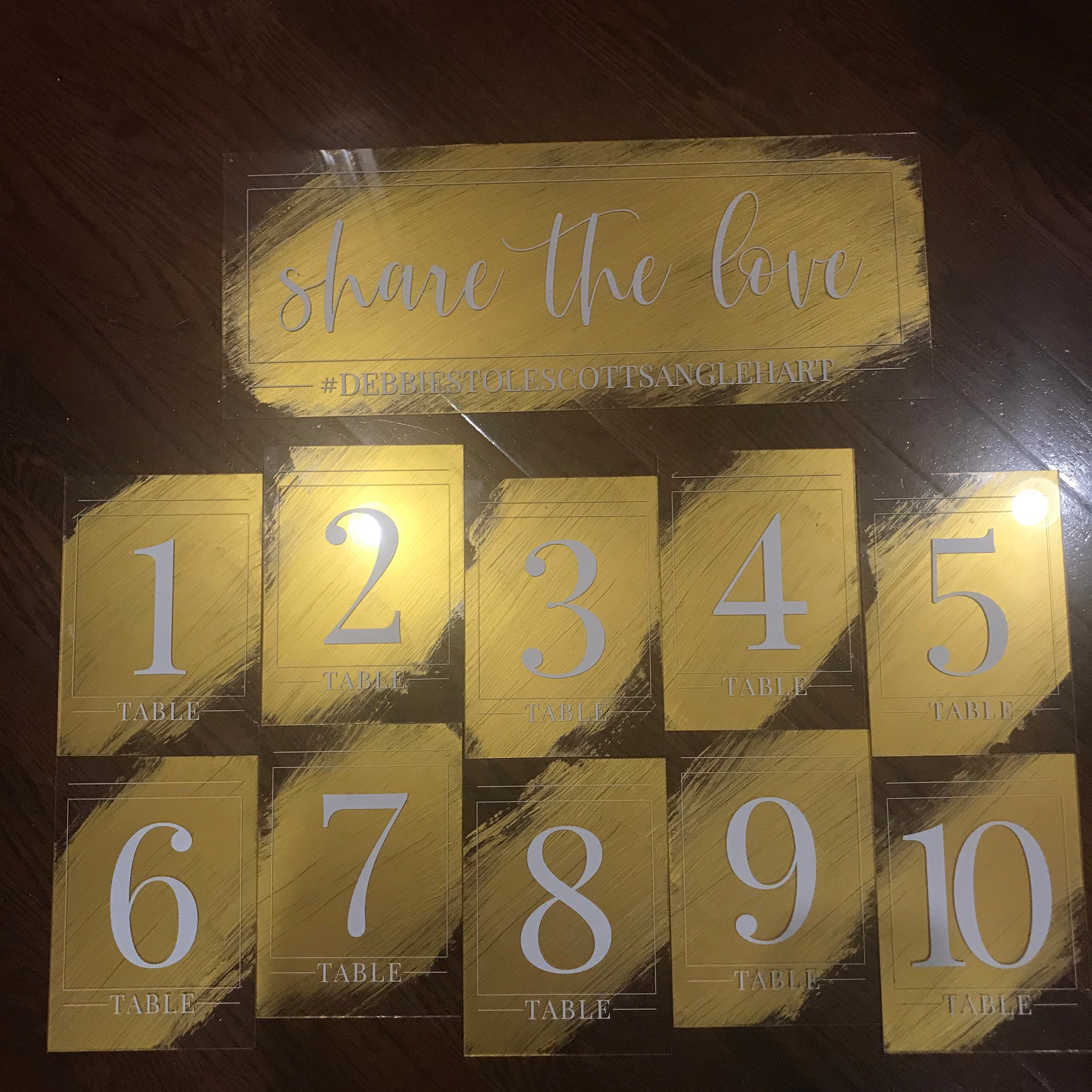 Painted Acrylic Table Number, Table Numbers, Clear Printed Wedding ...