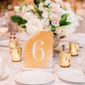 Painted Acrylic Table Number, Table numbers, clear printed Wedding Table Number, Wedding Table Decor, Acrylic Table Sign