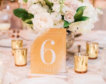 Painted Acrylic Table Number, Table numbers, clear printed Wedding Table Number, Wedding Table Decor, Acrylic Table Sign