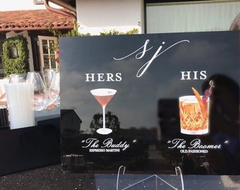 His and Her Acrylic Bar Menu Acrylic Sign 11x14, Cheers Acrylic Wedding Signature Cocktails Sign, beautiful Signature bar Sign