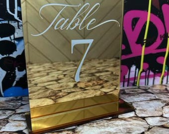 gold Acrylic Table Number, Table numbers, clear printed Wedding Table Number, Wedding Table Decor, Acrylic Table Sign