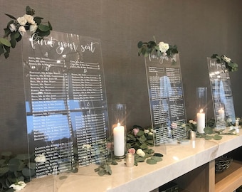 acrylic seating chart  - printed- clear acrylic  seating  chart