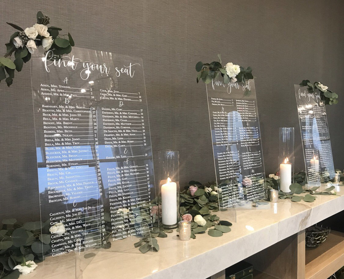 acrylic seating chart  - printed- clear acrylic  seating  chart